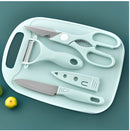 Kit Cozinha Color 4 em 1 — Faca, Tesoura, Descascador e Tábua