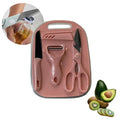 Kit Cozinha Color 4 em 1 — Faca, Tesoura, Descascador e Tábua