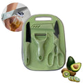 Kit Cozinha Color 4 em 1 — Faca, Tesoura, Descascador e Tábua