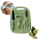 Kit Cozinha Color 4 em 1 — Faca, Tesoura, Descascador e Tábua