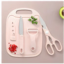 Kit Cozinha Color 4 em 1 — Faca, Tesoura, Descascador e Tábua