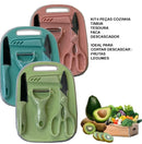 Kit Cozinha Color 4 em 1 — Faca, Tesoura, Descascador e Tábua